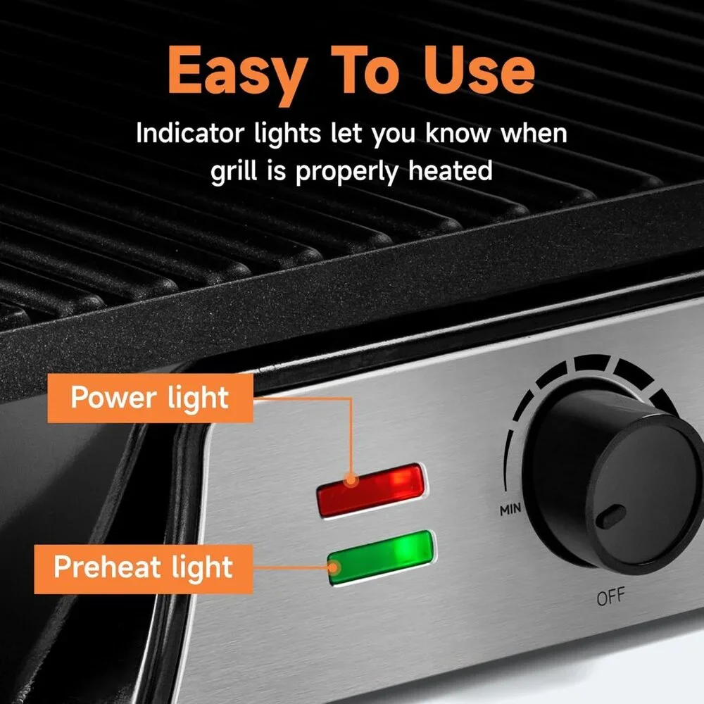 SUSTEAS Electric Panini Grill Non-Stick Plates 180° Open Floating Hinge SL-107A